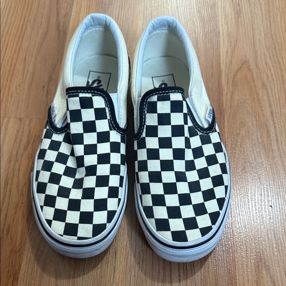 Womens Vans Checkered Slip-On Sneakers - Black and Cream